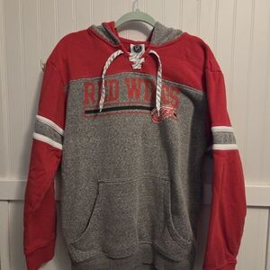 NHL Red Wings Red and Gray Hockey Style Hoodie Size Medium